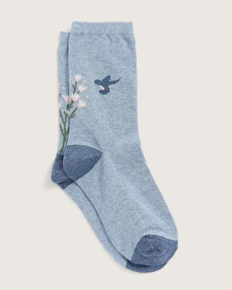 Crew Socks with Hummingbird Placement Print