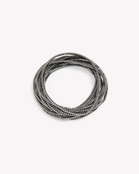 Dainty Black Rhinestone Stretch Bracelets, Set of 12