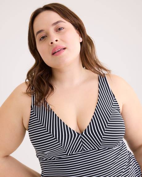 Tankini ligné à encolure en V, coupe empire
