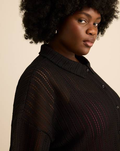 Black Crochet Buttoned-Down Top