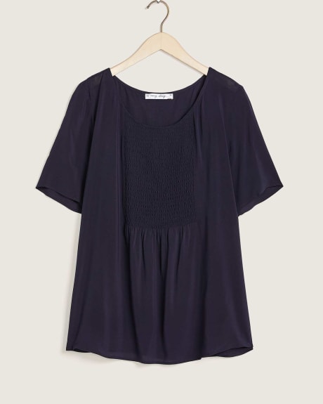 Solid Short-Sleeve Blouse With Front Smocking - In Every Story