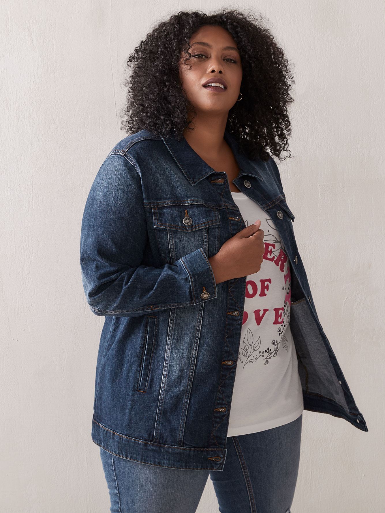 very long denim jacket