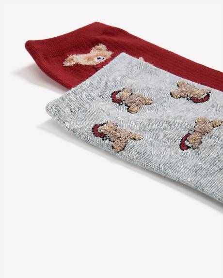 Bear-Print Crew Socks, Set of 2