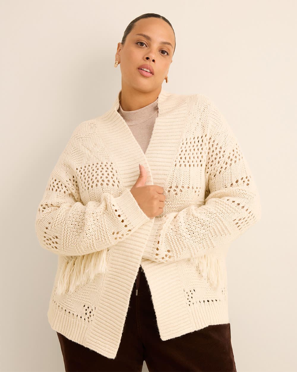 Cardigan ouvert long avec pampilles Cardigan ouvert long avec pampilles