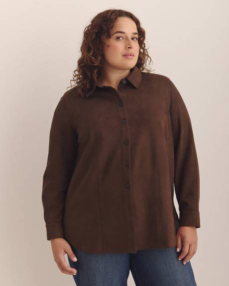 Brown Faux Suede Buttoned-Down Shirt