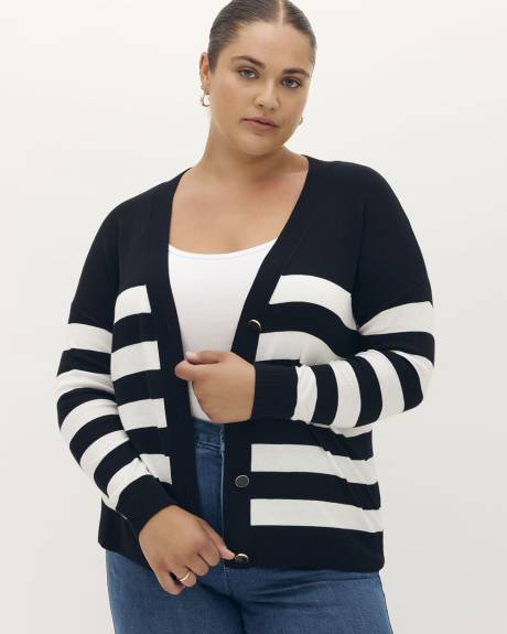 Cardigan boutonné à rayures, tissu responsable - Addition Elle