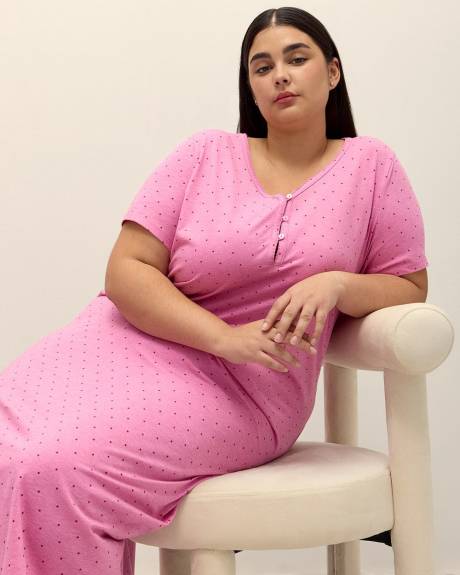 Heather Knit Short-Sleeve Long Sleepshirt - ti Voglio