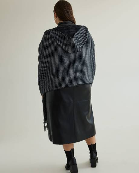 Short Houndstooth Hooded Cape