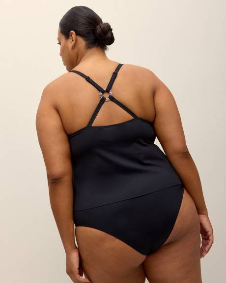 Black Draped Tankini with Ring Details