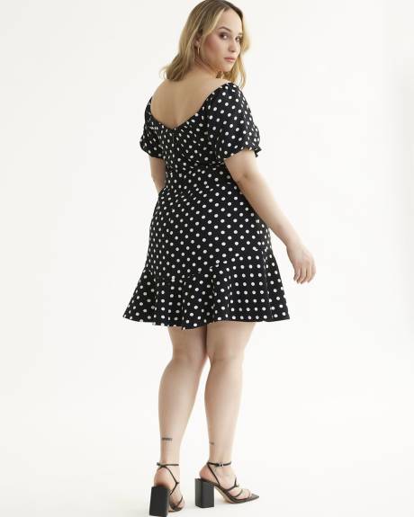 Black & White Polka Dot Print Emma Dress - City Chic