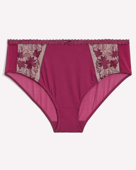 Culotte échancrée en microfibre avec maille brodée, violette - Déesse Collection
