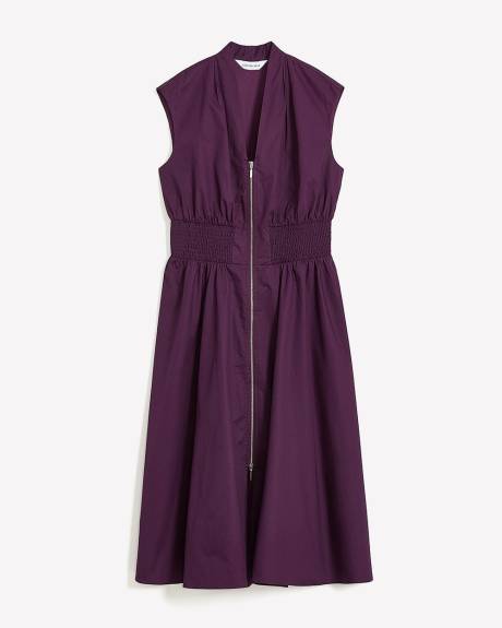 Zippered Midi Cotton Dress with Smocking Waist - Addition Elle