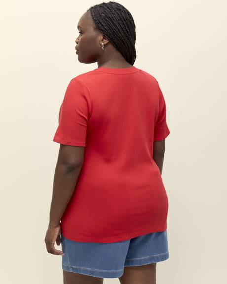 T-shirt à col rond en tricot côtelé, coupe galbée - Essentiels PENN.