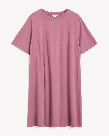 Responsible, Crewneck Swing Dress with Short Flutter Sleeves