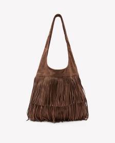Sac fourre-tout en faux suède cognac avec franges