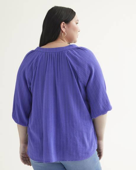 Balloon-Sleeve Embroidered Boho Blouse