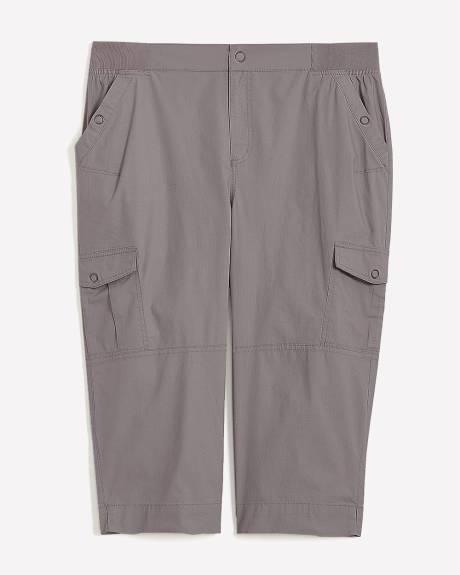 Pantalon capri en coton avec bande de taille côtelée