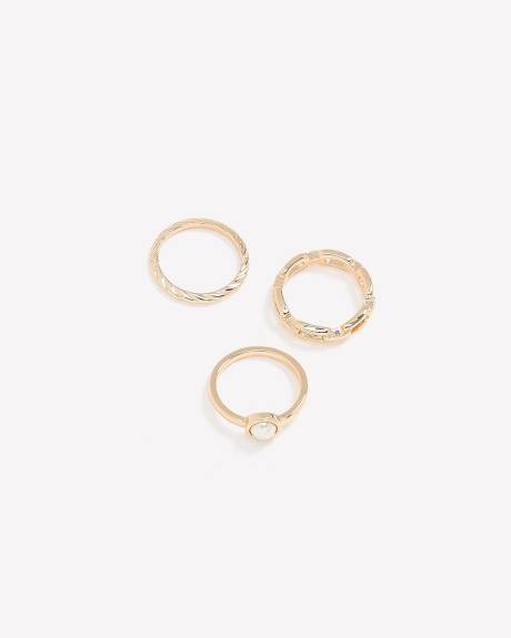 Golden Fancy Rings with Pearls, Set of 3