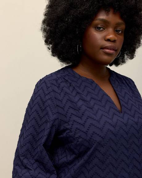 Embroidered A-Line Split-Neck Blouse