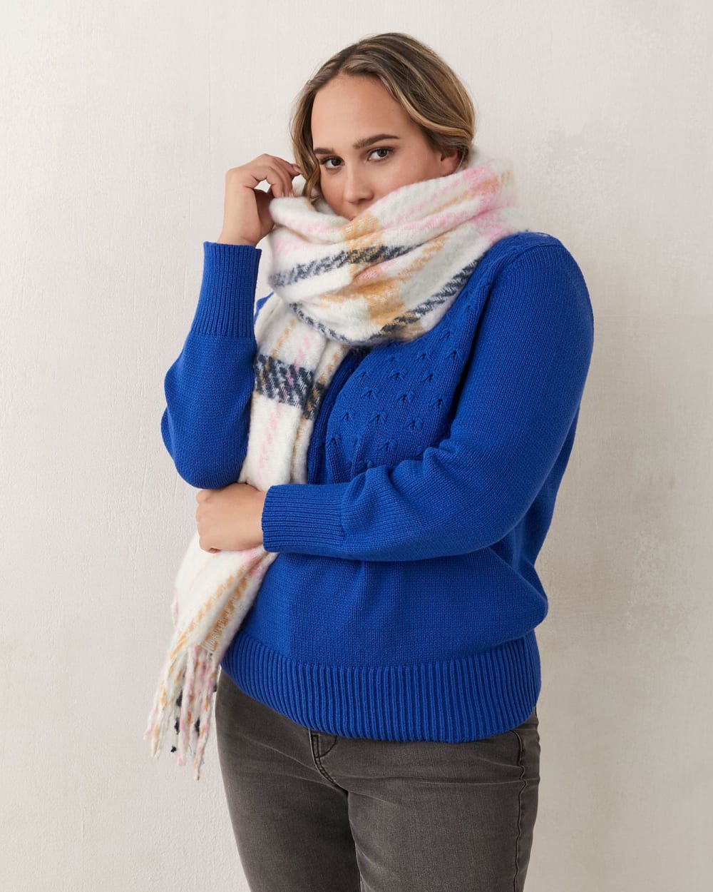 Plaid Winter Scarf With Fringes In Every Story Penningtons