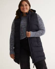 Knee-Length Black Puffer Vest