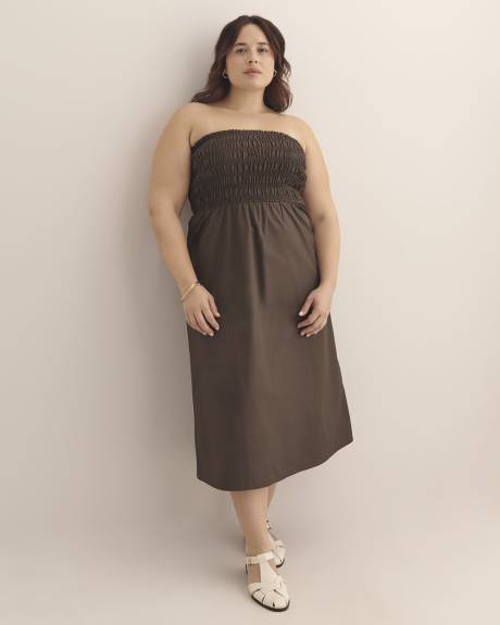 Poplin Smocked Midi Dress with Removable Straps