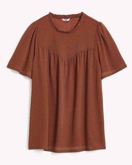 Sweetheart Swing Mesh Knit Top with Ruffled Sleeves