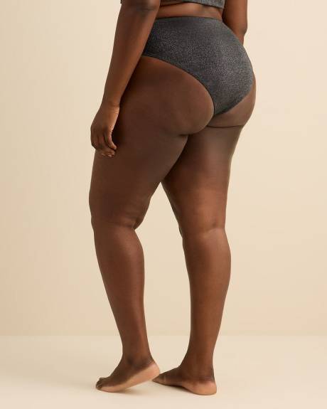 Culotte de bikini noire scintillante taille haute, coupe cheeky