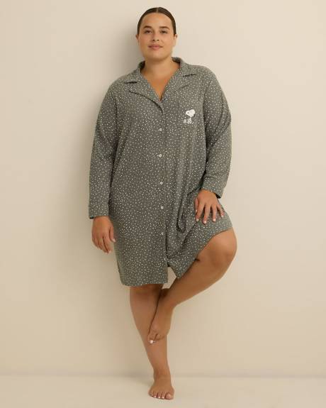 Grey Snoopy Long-Sleeve Buttoned-Down Sleepshirt - ti Voglio