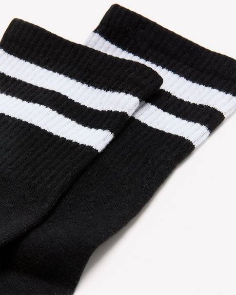 Double-Striped Ribbed Sports Crew Socks - Active Zone