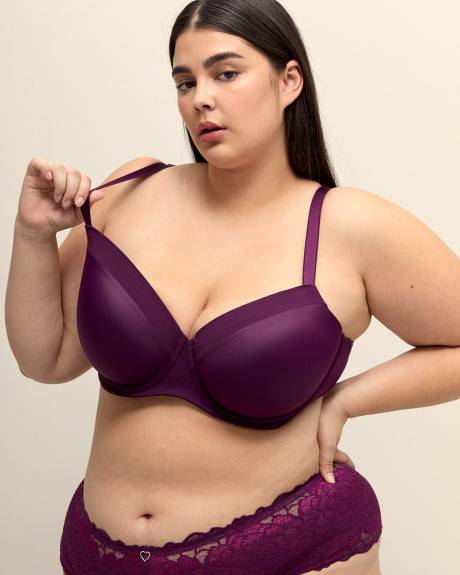 Underwire Purple Balconette Bra with Mesh Trim - Déesse Collection