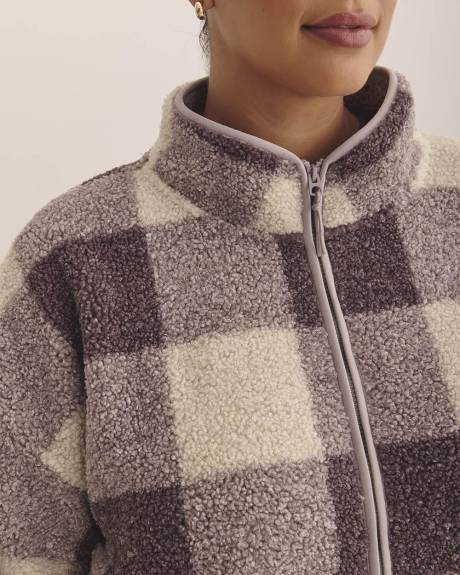 Short Buffalo Plaid Sherpa Jacket with Hood - Active Zone