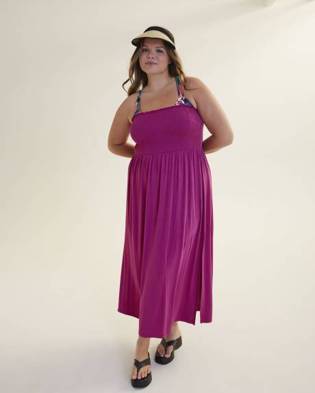 Robe cache-maillot maxi à smocks