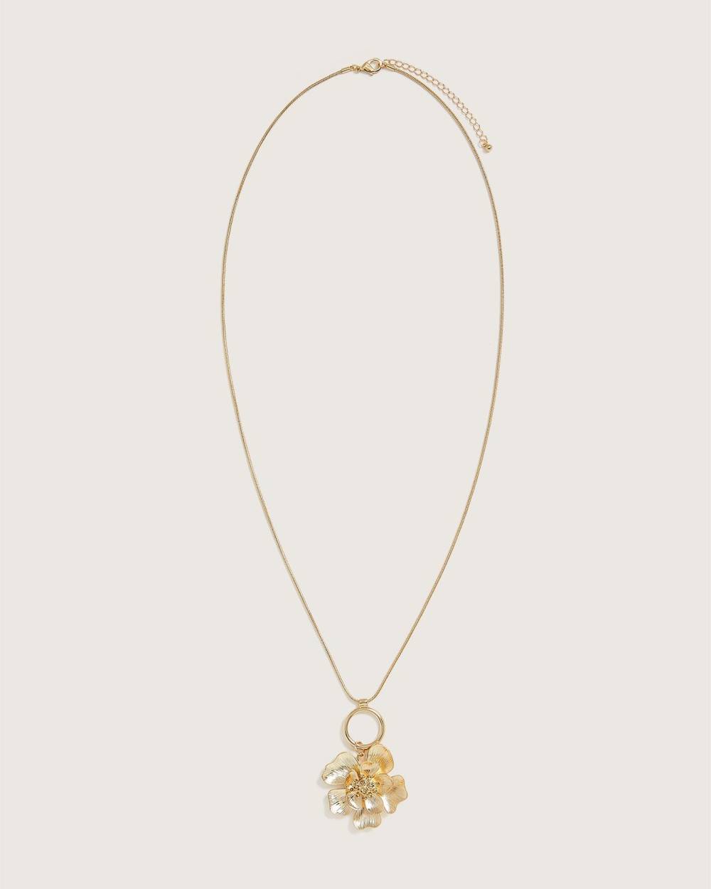 Long collier à mailles serpent avec pendantif à fleur