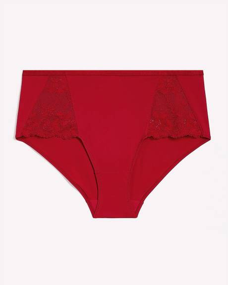 Red Microfibre Brief with Sequins Lace - ti Voglio