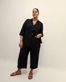 Linen Blend Wide-Leg Cropped Pant