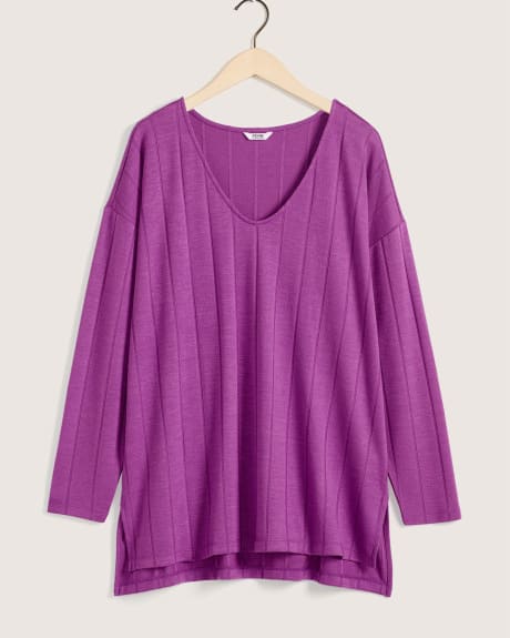 Solid Long-Sleeve High/Low Knit Top