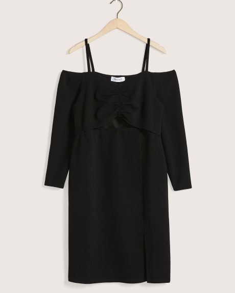 Off-Shoulder Black Knit Dress with Cut Out - Addition Elle