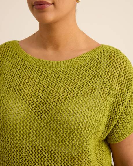 Pull en crochet &agrave; manches courtes et encolure bateau