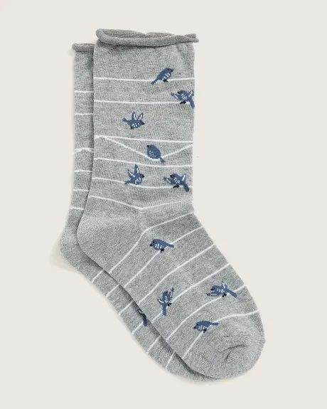 Crew Socks with Bird Print