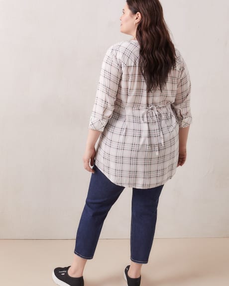 Plaid Tunic Shirt With Mandarin Collar - In Every Story