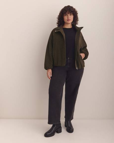 Houndstooth Balloon-Hem Bomber Jacket