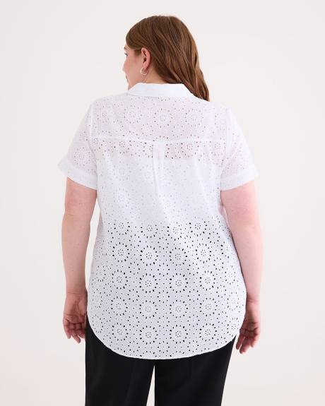 Short-Sleeve Eyelet Blouse