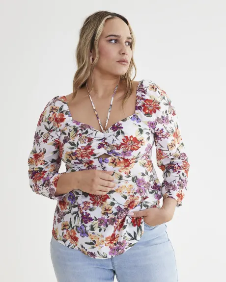 Floral Print Blouse with Sweetheart Neckline - Addition Elle