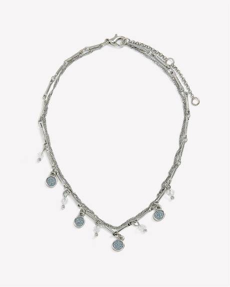 Silvery Anklets with Blue Paper Glitter Stones, Set of 2