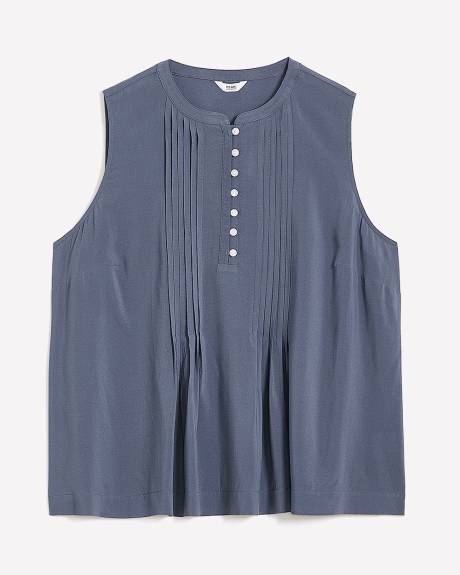 Blouse sans manches plissée à col mandarin, tissu responsable