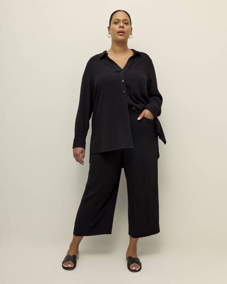 Linen Blend Wide-Leg Cropped Pant