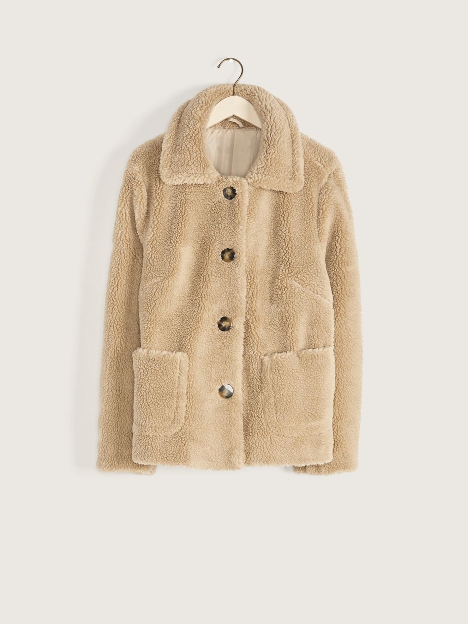 Button-Down Sherpa Coat - Addition Elle | Penningtons