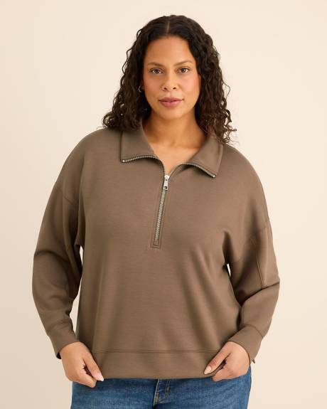 Long-Sleeve Zippered Mock-Neck Top