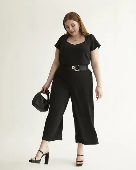 Black Cropped Pull-On Wide-Leg Pant
